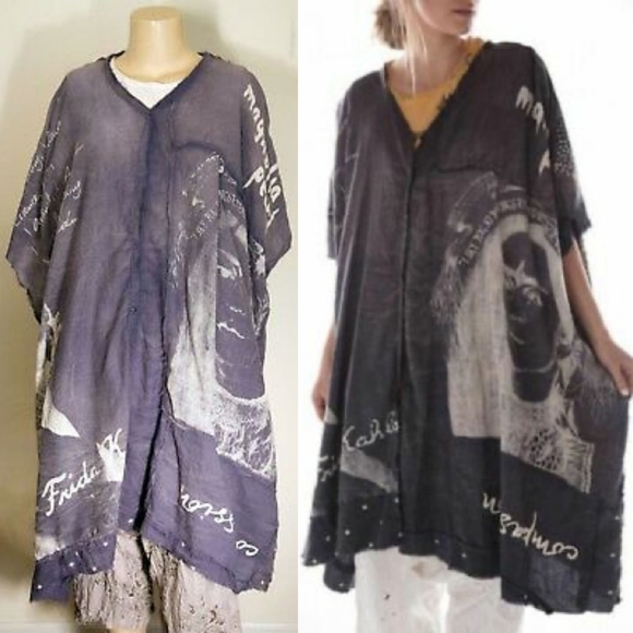 Rare Magnolia Pearl Frida Kahlo Jaya Kaftan Dress Ozzy Patchwork Artist Smock OS - Picture 6 of 17